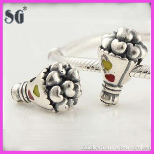 Fashion jewelry accessories vintage Style Sterling Silver European FLOWER BOUQUET Charm Beads